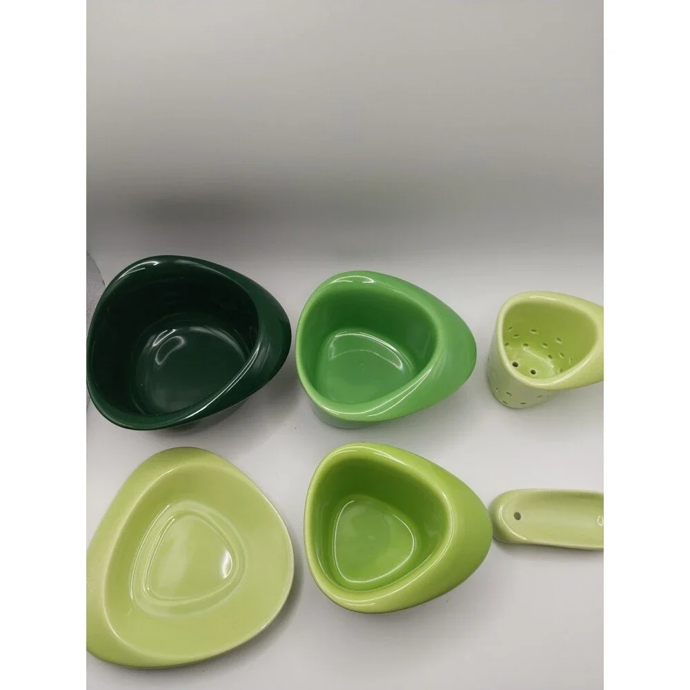 PO Selected Rosa 7-Piece Green Ceramic Teapot Rose Modern Design Complete Set